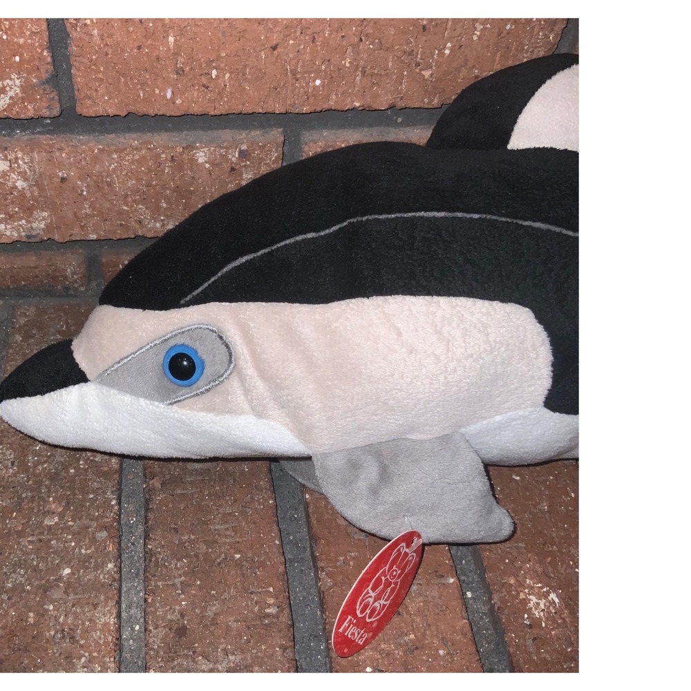 Fiesta Pacific White Sided Dolphin Stuffed Animal Black White Blue Eyes 16 Inch - Picture 2 of 4